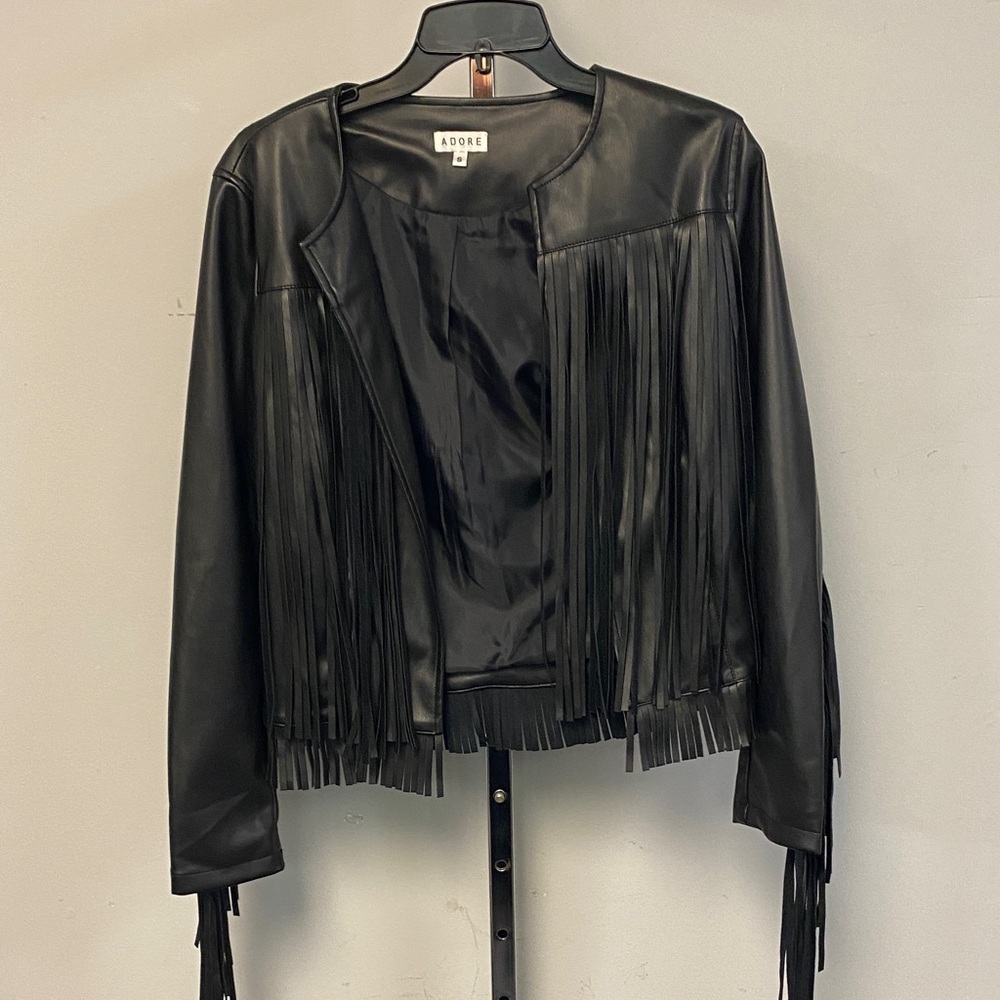 Adore Sleek Black Leather Fringe Jacket